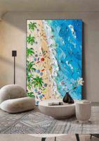 Toile de peinture à l'huile, art mural, vacances à la mer, décoration intérieure, art mural en plâtre, vagues bleues de l'océan, art mural de plage