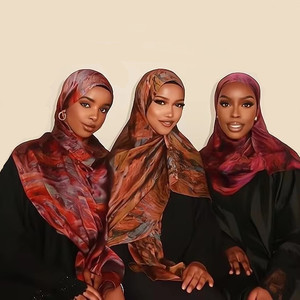 Nouveau hijab en satin de soie satiné imprimé à la mode pour femmes, nouveau foulard ethnique pour femmes, châle pour voile musulman 70*230cm - Product Image 1