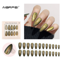 AIERFEI prêt à expédier 2024 plus récent oeil de chat doré presse sur les ongles forme d'amande ongles conseils OEM marque privée ongles en acrylique
