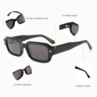 Lunettes de soleil carrées en acétate MS 8625S, branches minimalistes, fabrication artisanale, protection UV400