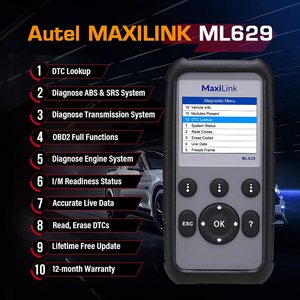 Herramienta Maxilink ML629 OBD2, Herramientas Automotrices OBDII, Lector de Códigos de Auto USB Mini 2.0/ OBD II DB15 - Product Image 6