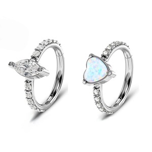 Anneau de nez en acier inoxydable avec opale et zircon incrusté, serti à griffes, bijou de piercing corporel, cadeau, bijoux de mode - Product Image 5