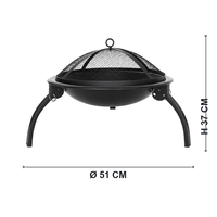 Brasero autoportant pliable 51 cm pour camping extérieur, barbecue, avec grille anti-étincelles en acier thermolaqué résistant à la chaleur, 3 pieds, portable, avec pique-foyer