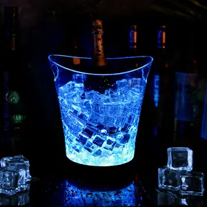 Cubo de hielo led de plástico transparente, acrílico, 5l, con mango