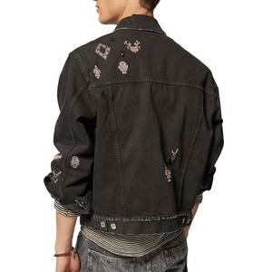 Negro chaqueta de denim personalizado bordado unisex jeans chaquetas - Product Image 3