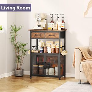 Mueble de Estación de Café Multiusos de Estilo Industrial Moderno SENYU, con Cajón Integrado, Ganchos Desmontables, para Cocina/Sala de Estar - Product Image 1