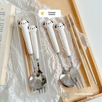 Ensemble de couverts en acier inoxydable trois pièces : baguettes, fourchette et cuillère – Design mignon pour adultes, étudiants et employés de bureau