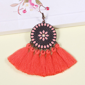 Flower Pattern <b>Drop</b> <b>Earrings</b> <b>Red</b> Tassel Vintage Alloy Women's Party Jewelry - Product Image 4