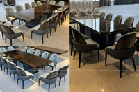 Ensemble de table à manger rectangulaire en bois laqué brun de luxe, style antique, moderne et minimaliste, pour salle à manger de villa, 4 à 8 personnes