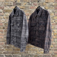 Veste en jean vintage style camionneur avec motif écossais, en denim robuste et épais pour homme, vente en gros B2B, prête à être expédiée, DIRECT USINE