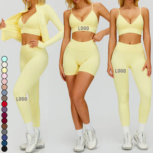 TZ7790 Soutien-gorge de yoga à col en V, leggings de yoga à taille en V avec fronces, vestes de sport pour femmes, vêtements de sport, vêtements de gym, ensembles de yoga sans couture pour femmes - Product Image 4