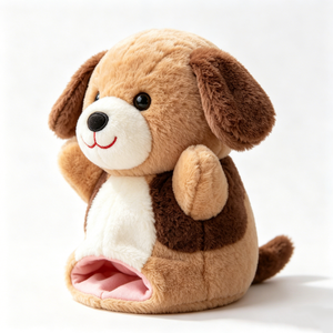 Marioneta de mano de peluche personalizada de cachorro con orejas flexibles, suave, de dos tonos, marrón tostado, para niños, para contar historias e interactuar. - Product Image 1