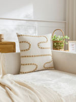 Housse de coussin moderne minimaliste, taie d'oreiller brodée abstraite ondulée, en toile de coton crème, pour canapé de salon