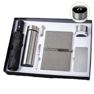 2023 New products in the market notebook water bottle automatic umbrella usb drive pen 7 in 1 Business gift set