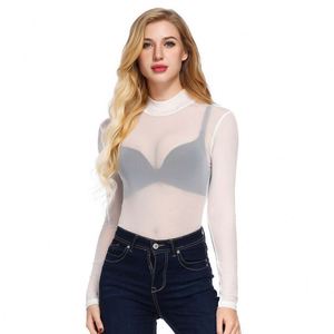 Dilek sıcak satış kadınlar bluz See Through seksi uzun kollu şeffaf ağ Tops - Product Image 6