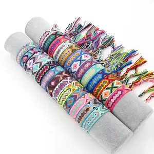 Bohemian Colourful Woven Wristbands Rainbow Color Thread Woven Bracelet Woven Friendship Bracelets With Charm