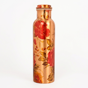 High Quality Handcrafted Ecofriendly Ayurvedic Health Benefits <b>Copper</b> Water <b>Bottle</b> Floral Textured Enamel Pure <b>Copper</b> Outdoor - Product Image 1