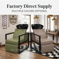 Fauteuil de lavage de cheveux pour salon avec bac en céramique noir, fauteuil de coiffure vert olive, tube métallique, mobilier de salon de coiffure, vente chaude