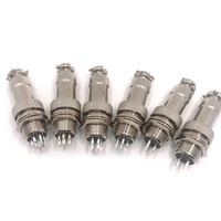 Conector de Aviación GX12 de Montaje en Panel Circular, Enchufe de 7 Pines Macho Recto, Carcasa de Aleación de Zinc Niquelado y Baquelita Negra, para Soldar
