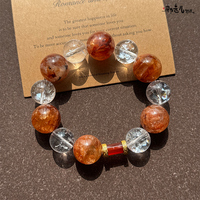 Bracelet en argent artisanal Han Qian'er avec quartz hydrothermal rouge Fanta naturel, azeztulite blanche arc-en-ciel et perles rouges sculptées en filigrane