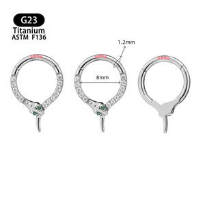Anneau de nez en zircon serpentin, titane G23 ASTM F136, 8 mm, bijoux de piercing sans soudure - Product Image 1