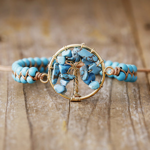 Turquoise Pierre Rose Quartz Perlé Bracelet <span class=keywords><strong>Bohème</strong></span> Arbre <span class=keywords><strong>Vie</strong></span> 4MM Ethnique Calme Protection Spirituelle Méditation Tressé - Product Image 1
