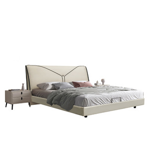 Modern Upholstered <b>Bed</b> 1.8m Double Size Leather Frame Master Bedroom Furniture Minimalist Style Low <b>Box</b> Design - Product Image 5