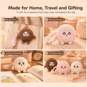 Qiuqiu AI Llavero <span class=keywords><strong>de</strong></span> Peluche Rizado con Activación por Voz, Memoria <span class=keywords><strong>de</strong></span> Largo Alcance ChatGPT, Control por Aplicación Multifuncional, Pompón <span class=keywords><strong>de</strong></span> Cuentas, 3 Colores, 2.4G - Product Image 4