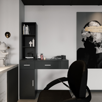Miroir de Barbier Mural Noir avec Meuble de Rangement pour Salon de Coiffure et Spa – Équipement de Coiffage Professionnel