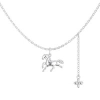 Nouveau design Dylam, collier en argent S925 avec chaîne à maillons, pendentif cheval élément du zodiaque chinois, gland et trèfle à quatre feuilles, accessoire bijou