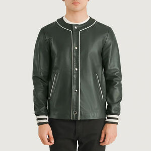 Blouson universitaire homme en cuir uni, personnalisé, avec manches en cuir, style urbain, le plus vendu – Blouson d'hiver homme en cuir, offre spéciale - Product Image 4