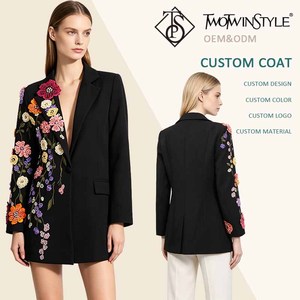 빈티지 플로럴 자수 진주 비즈 블레이저 여성 노치드 라펠 싱글 버튼 긴소매 정장 재킷 도매 - Product Image 1