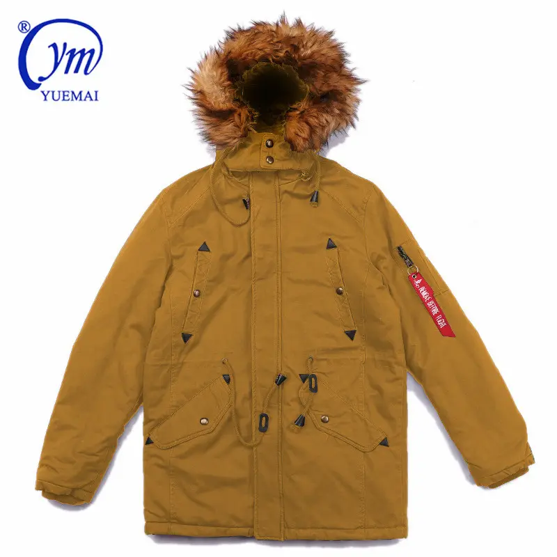 冬の厚い暖かいアウターコートエアN3Bスタイルファーフード付きロングセーフティパーカジャケット男性用