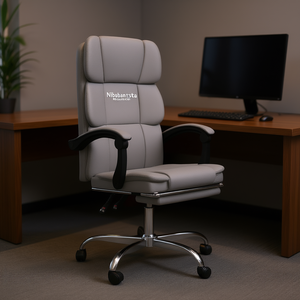 Chaise de bureau inclinable Nibabansta, dossier haut, cuir PU, base chromée, réglage manuel, pivotante, mobilier de bureau - Product Image 2