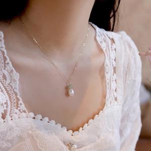 Chaîne de clavicule en or 14 carats avec jade bleu naturel Perle d'eau douce de Hotan Design simple Collier Chaînes fines pour femmes - Product Image 2