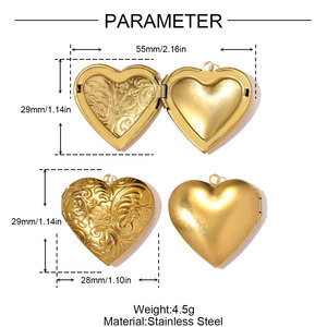 Scatola Portafoto Apribile Fai-da-Te in Acciaio Inossidabile con Motivi in Rilievo Rotondi, Ciondoli alla Moda, Pendenti a <span class=keywords><strong>Cuore</strong></span> - Product Image 5