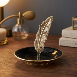 Présentoir à bijoux décoratif en forme de feuille, support pour boucles d'oreilles et colliers, couleur or + noir, en alliage de zinc - Product Image 3