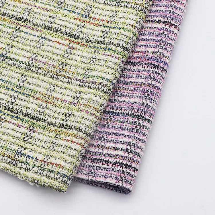 CHANE-phong cách tùy chỉnh ưa thích kiểm tra áo vải 230gsm Polyester Cotton spandex Rayon kim loại Tweed dệt kim vải cho phụ nữ may mặc
