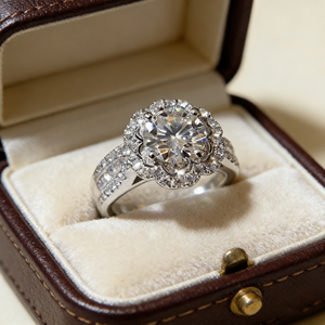 Anillo de Compromiso de Lujo Moderno con Incrustaciones de Cobre y Circonio, Diseño Floral, Plateado, con Banda Intrincada, para Joyería Nupcial - Product Image 1