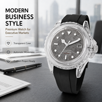 Montre mécanique automatique pour homme avec boîtier transparent personnalisé, verre saphir synthétique, bracelet en silicone étanche, montre de business, cadeau