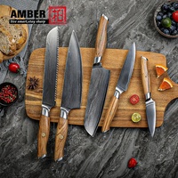 Amber Olive Holzgriff 7 Zoll Hochkarbon-Stahl Küchenmesser Santoku-Messer Japanisches VG10 Super-Kohlenstoffstahl Kochmesser