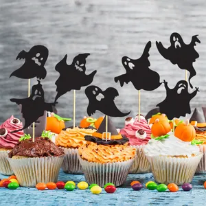 Siyah Spooky hayalet Cupcake Toppers cadılar bayramı partisi kek seçtikleri doğum günü partisi çocuklar favor boy çocuk doğum günü partisi malzemeleri