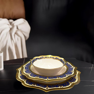 Luxury Embossed Tableware Royal Style New Bone Dinnerware Porcelain Golden <strong>Dinner</strong> <strong>Sets</strong> - Product Image 4
