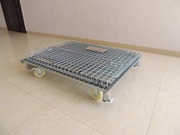 Chariot à plateau plat en métal durable, silencieux, pliable, pour le transport de conteneurs, cage en treillis métallique