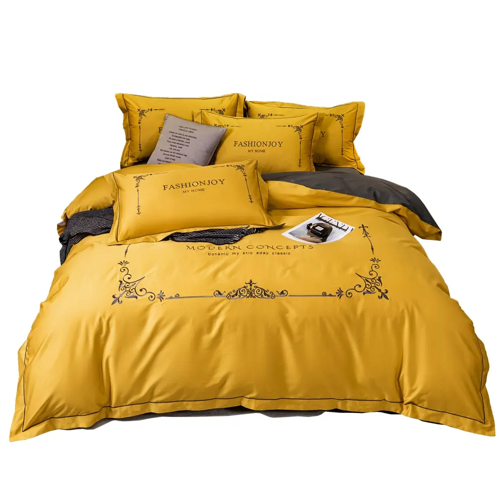 Luxury cotton embroidery bedding sets luxury style bed sheet set Four Piece Luxury Bedding Set