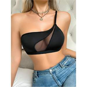 Soutien-gorge sans armatures asymétrique en maille à une épaule pour femme, avec bretelles réglables, demi-bonnet, style cami, lingerie - Product Image 3