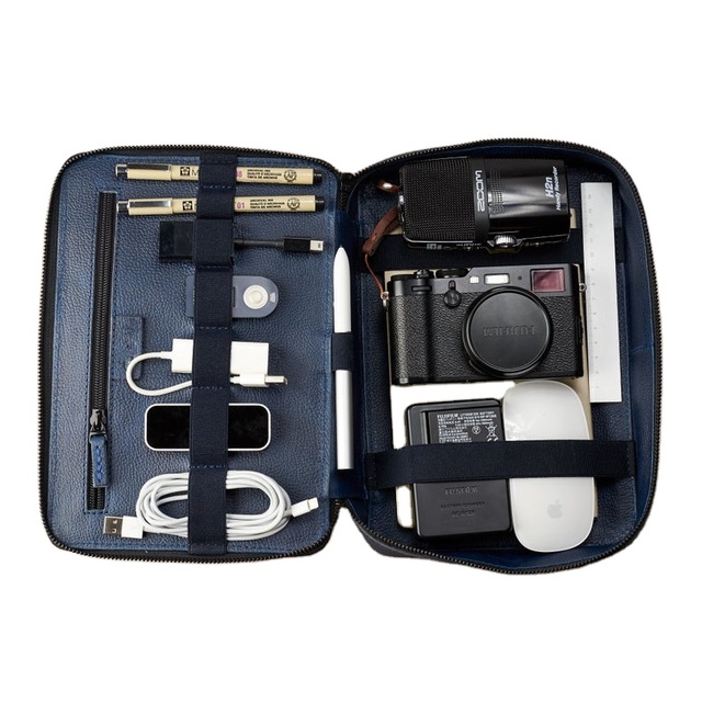 Custom Engraved Logo Leather Gadget Tech Organiser Bag Case Men Electronic Accessory Storage