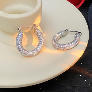 Boucles d'<span class=keywords><strong>oreilles</strong></span> créoles plaquées or véritable, super brillantes, grand cercle, élégantes, mode simple, boucle d'oreille avec incrustation de zircon, style Ins - Product Image 4