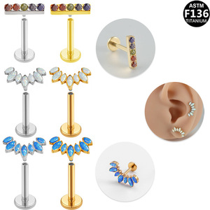G23 Titanium Alloy <b>Opal</b> Internal Thread Lip <b>Stud</b> <b>Earring</b> Plant Shape Stainless Steel Fashion Piercing Jewelry - Product Image 4