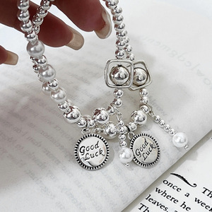 Bracelet élastique en argent Sterling S925 pour femmes, style coréen, porte-bonheur, à porter au quotidien - Product Image 4
